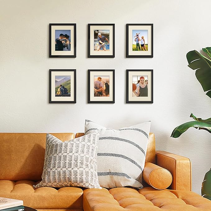 upsimples 8.5x11 Picture Frame Set of 5, Display Pictures 6x8 with Mat or 8.5 by 11 Without, Wall Gallery Photo Frames, Black