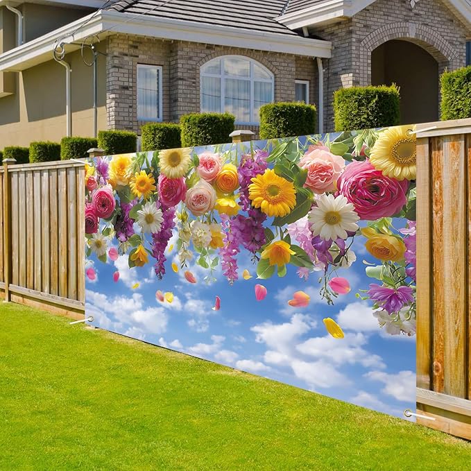 Spring Flower Backdrop 71'' x 43'' Hello Spring Banner Flower Backdrop Decorations for Photography Background Photo Prop Booth Party Decor