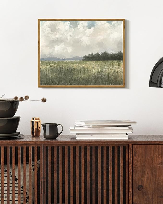 SHENIFY Vintage Landscape Framed Wall Art Country Meadow Scenery Farmhouse Decor Retro Painting for Living Room Bedroom Ready to Hang Wall Artwork - 11x14in Natural Framed
