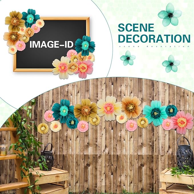 Crowye 12 Pcs Large Colorful Tissue Paper Flowers Decorations 20" Giant Fiesta Craft Crepe Paper Flowers for Wall Decor Backdrop Mexican Wedding Birthday Carnival Party (Stylish Color)