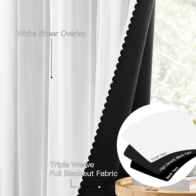 XiDi White Blackout Curtains with Sheer Overlay for Bedroom 84 Inches Long Mix & Match Double Layer Curtains Thermal Insulated Window Treatment White Drapes for Living Room 2 Panels Grommet Top 52x84