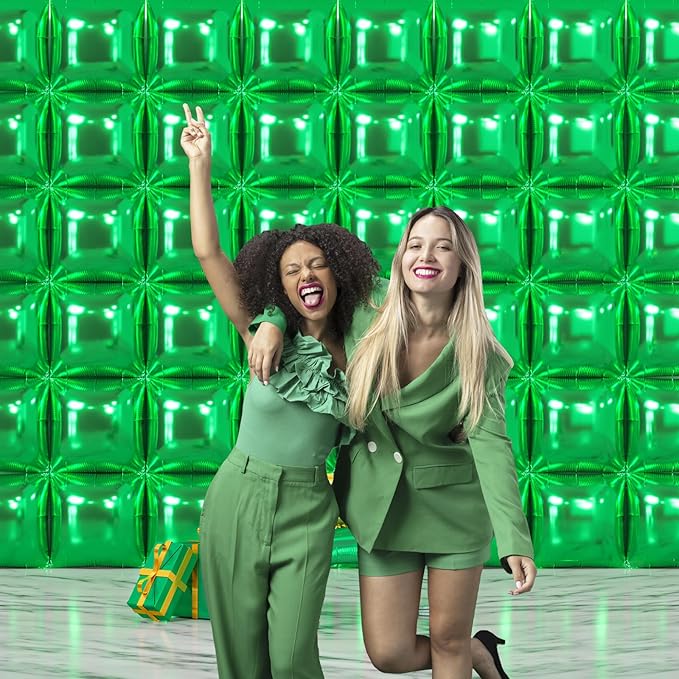 NISOCY 48PCS Green Square Foil Balloons Wall Backdrop Double Sided Green Christmas Balloons Tunnel Arch Kit for Baby Shower Birthday Anniversary Summer Party Decoration
