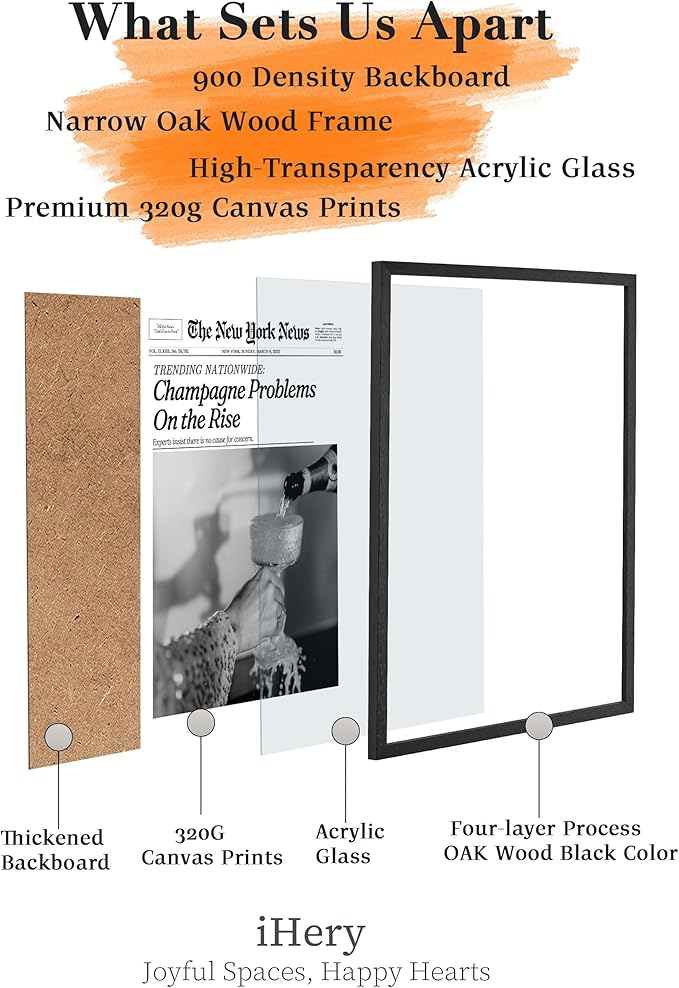 iHery Premium Natural Black OAK Wood 12x16in Champagne Problems On the Rise Newspaper Trendy Framed Wall Art, Vintage Funny Canvas Wall Decor For Girly Dorm Bedroom Living Room 1Pack