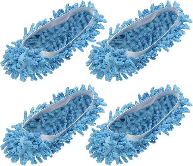 uxcell 4 Pcs Mop Slippers, Mop Socks Microfiber Shoe Cover Washable Mopping Slippers for Floor Cleaning Office & Home Use Women Men, White Trim, Blue