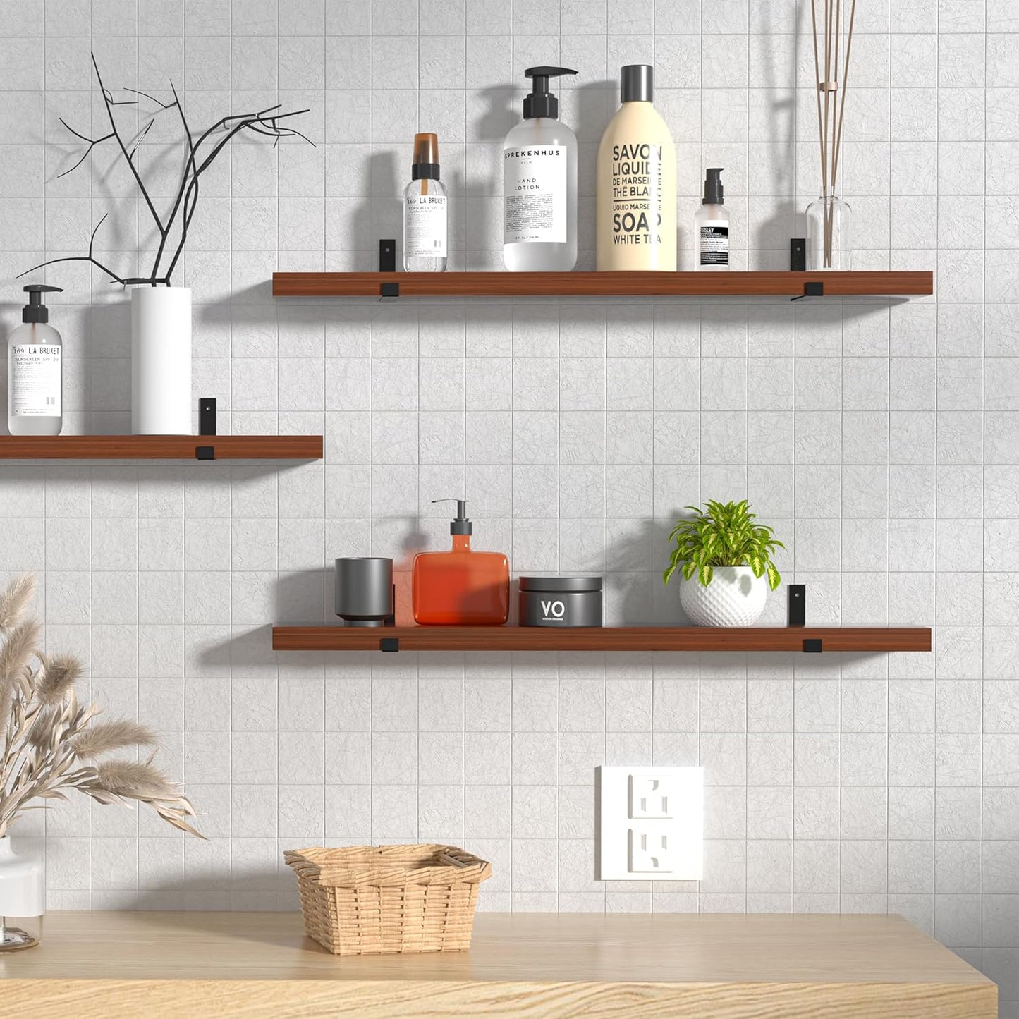CONSDAN Floating Shelves for Wall Mounted Book Shelf Hanging Shelves Floating Bookshelf for Bedroom, Bathroom, Living Room, Kitchen USA Grown Solid Hardwood, Dark Maple 24x7.5x1.5 in (Set of 2)