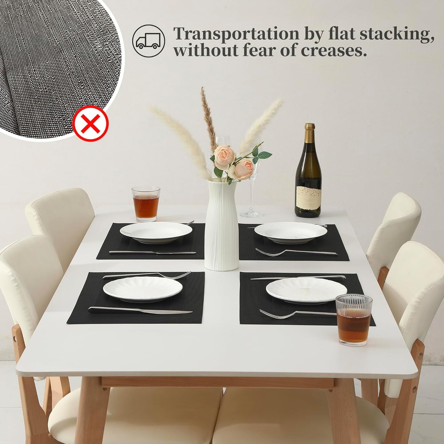 Leetaltree Black Frame Placemats Set of 12 - Heat Resistant Non-Slip Place mats for Dining Table, Washable Durable PVC Vinyl Woven Table Mats（Black Frame, 12）