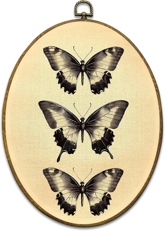 Mcehtle Vintage Butterfly Wall Art Decor, Moody Moth Cottagecore Oval Framed Canvas Prints 8.6x11.4, Academia Insect Wall Hanging Artwork Decorations for Gallery Home Bedroom Living Room