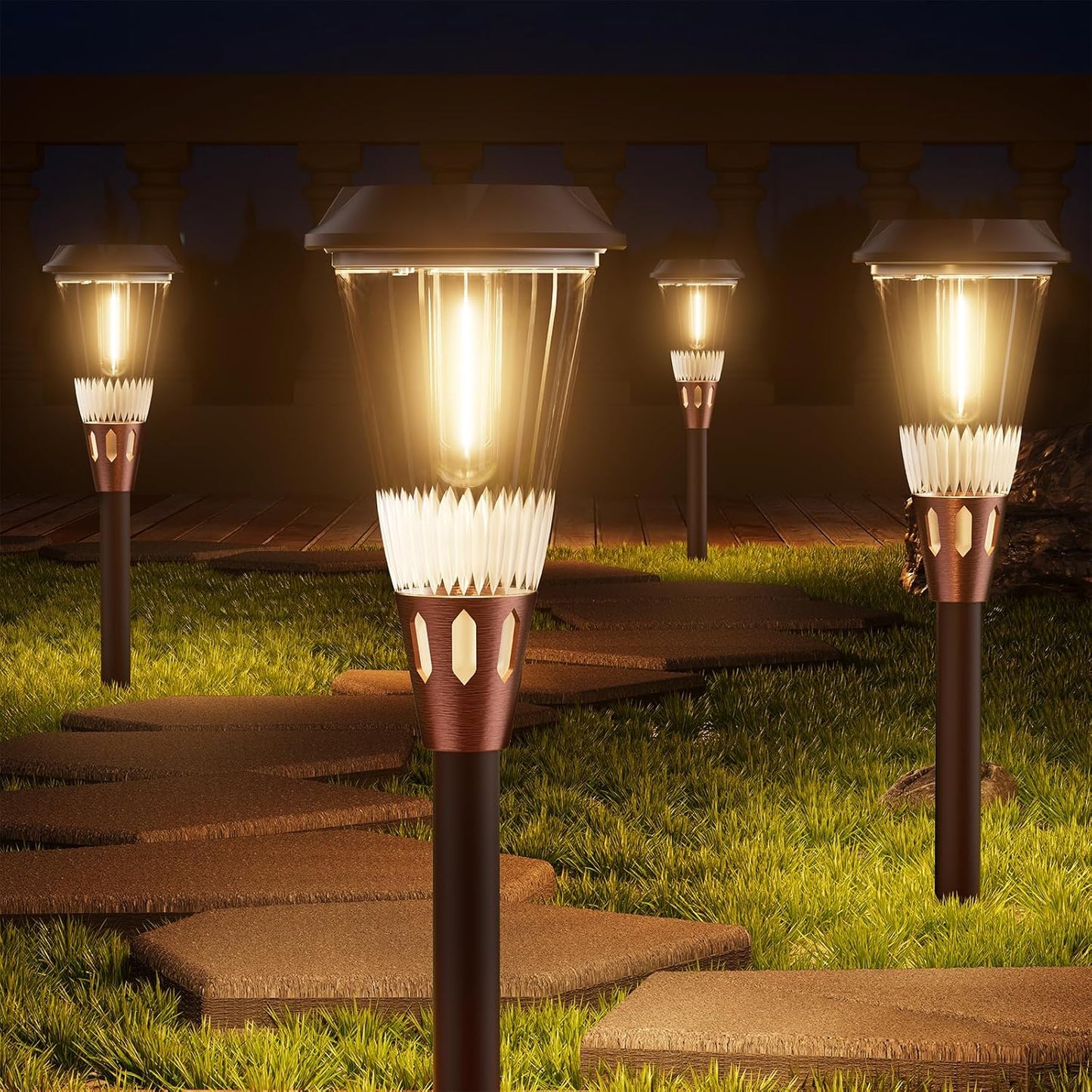 8 Pack Bright Solar Lights Outdoor,2-in-1 Warm&Cold Light,IP65 Waterproof 3000K/6500K Solar Pathway Lights Outside,Solar Powered Landscape Lighting for Yard Patio Walkway Driveway Lawn