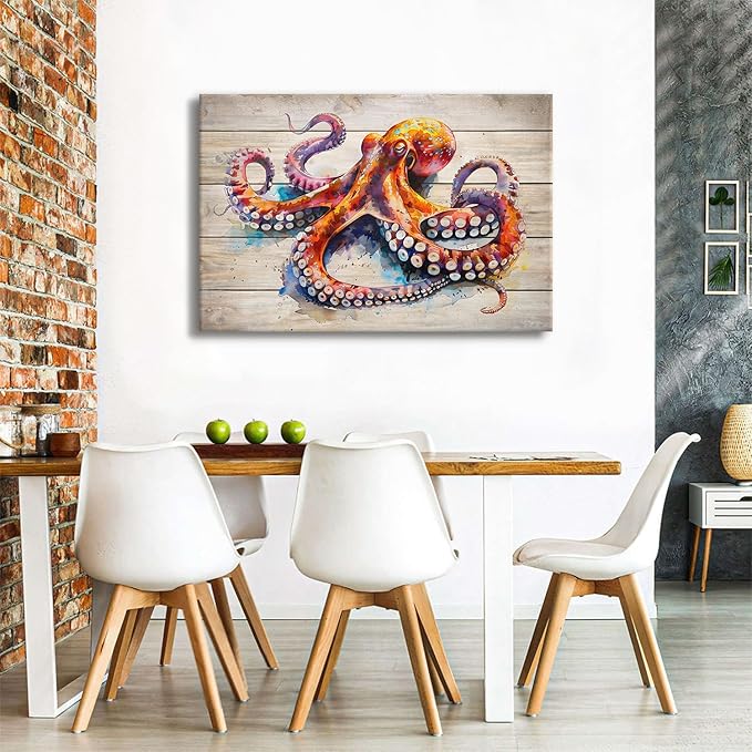 Sea Life Wall Art Octopus Picture Wall Decor Underwater Marine Animal Wall Decor Modern Gallery Artwork Canvas Prints Ocean Creature Painting Framed Kitchen Bedroom Living Room Home Decoration 32x48"