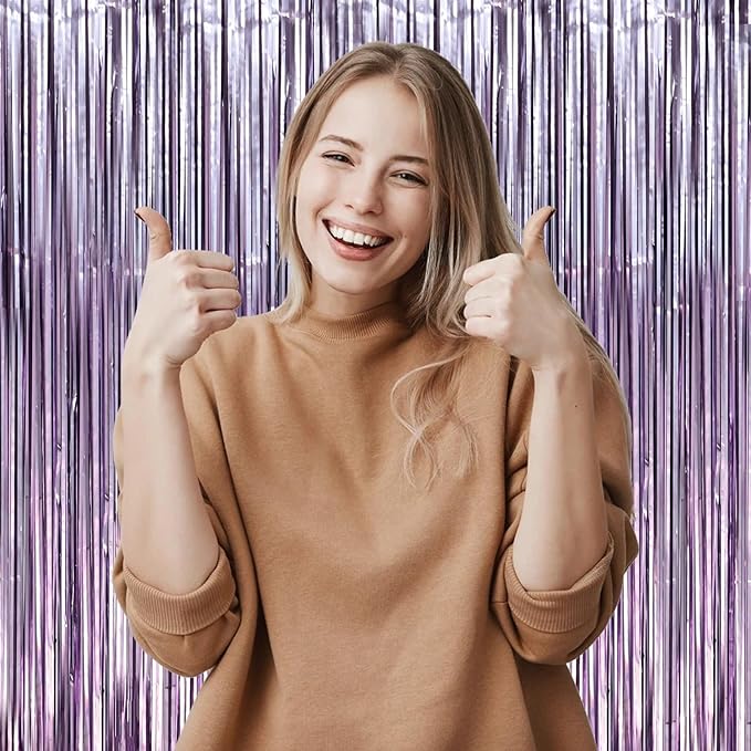 3.3 x 6.6 ft Foil Fringe Backdrop Curtains, Tinsel Streamers Party Decorations, Fringe Backdrop for Birthday, Baby Shower, Gender Reveal, Graduation (6, Light Purple)
