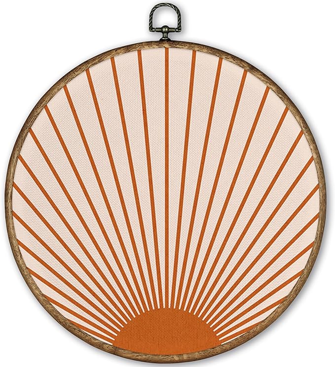 TLESKE Orange Boho Sun Round Wall Art Decor, Bohemian Sunshine Framed Canvas Prints Wall Art Artwork, Abstract Minimalist Wall Hanging Room Door Decor Decorations for Bedroom Living Room 10x10