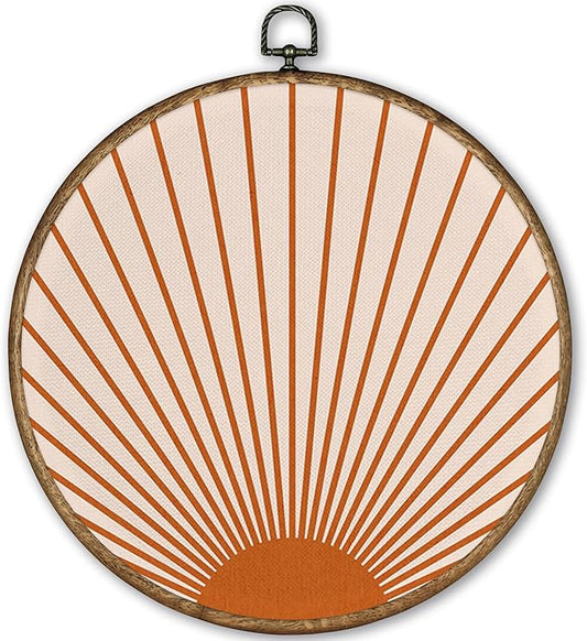 TLESKE Orange Boho Sun Round Wall Art Decor, Bohemian Sunshine Framed Canvas Prints Wall Art Artwork, Abstract Minimalist Wall Hanging Room Door Decor Decorations for Bedroom Living Room 10x10