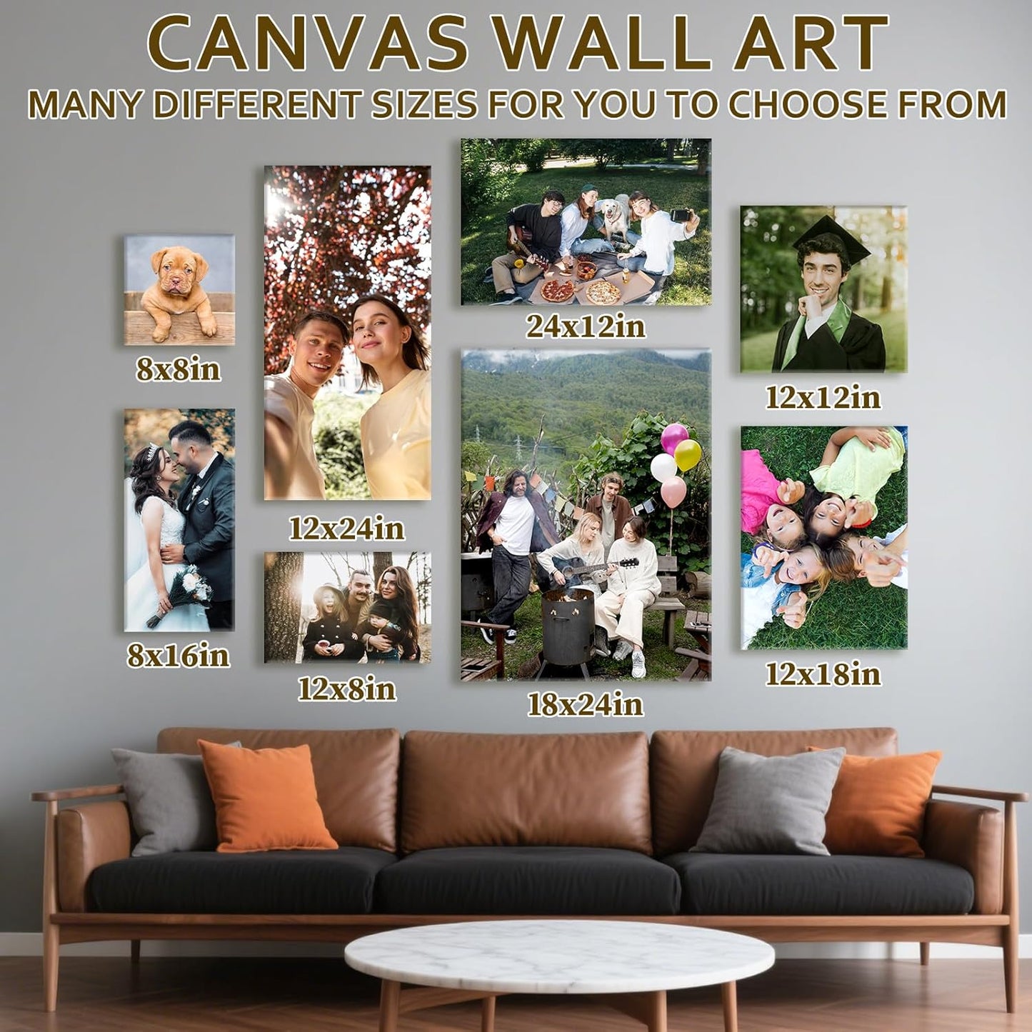 Custom Canvas Prints with Your Photos - Personalized Pictures Print, Customized Photo Gifts, Wall Art Poster Canvas Printing for Wedding, Family, Baby, Pets, Home Office Decor, Wrapped Frame 16x12