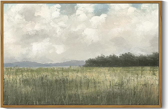 SHENIFY Vintage Landscape Framed Wall Art Country Meadow Scenery Farmhouse Decor Retro Painting for Living Room Bedroom Ready to Hang Wall Artwork - 16x24in Natural Framed