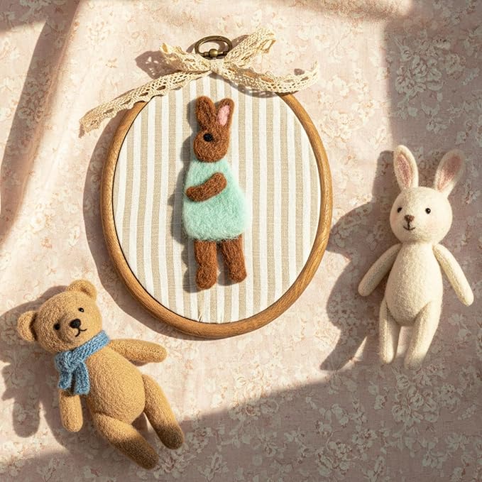 Soulchen Rabbit Nursery Wall Decor Vintage Felted Bunny Wall Art 5 x 6 Inch Cute Decorative Animal Artwork for Nursery Bathroom Living Room Baby Room Bedroom Farmhouse Decoration