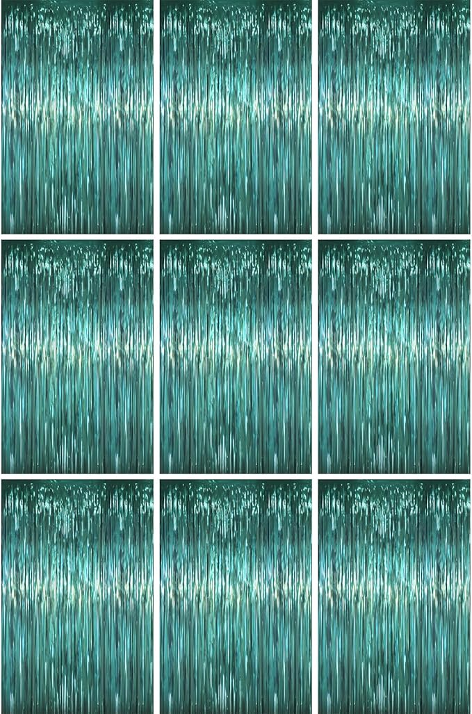 3.3 x 6.6 ft Foil Fringe Backdrop Curtains, Tinsel Streamers Party Decorations, Fringe Backdrop for Birthday, Baby Shower, Gender Reveal, Graduation (9, Retro Green)