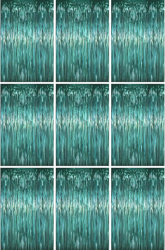 3.3 x 6.6 ft Foil Fringe Backdrop Curtains, Tinsel Streamers Party Decorations, Fringe Backdrop for Birthday, Baby Shower, Gender Reveal, Graduation (9, Retro Green)