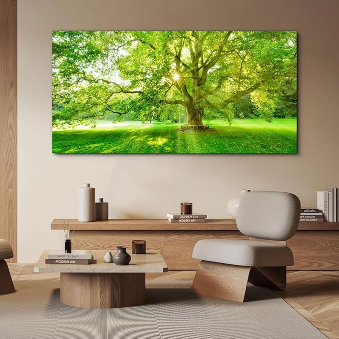 Bamdeya Large Picture Living Room Wall Art Forest Canvas paintings Trees wall decor Green Artwork for Walls Sunset Landscape Wall Art Bedroom Wall Decor Dining Room Home Office Decorations