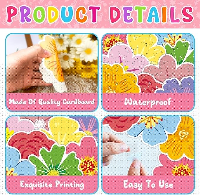 JOETMAE 54Pcs Spring Summer Floral Paper Cutouts - Flower Cut-Outs for Spring Bulletin Board, Party Home Classroom Wall Decoration, Back to School Decor