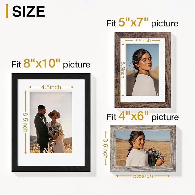 Vittanly Picture Frames Set of 10, Picture Frames Collage Wall Decor with Two 8x10, Four 5x7 and Four 4x6 Photo Frames, Gallery Wall Frame Set for Wall or Tabletop Display, Black, Brown and Dark Grey