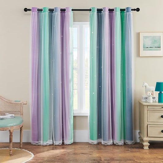XiDi Purple Grey 84 inchs Long Curtains for Girls Bedroom, Kids Room Decoration Green Curtain, Nursery Blocking Light Curtains Room Darkening 52 inches Wide 1 Panel
