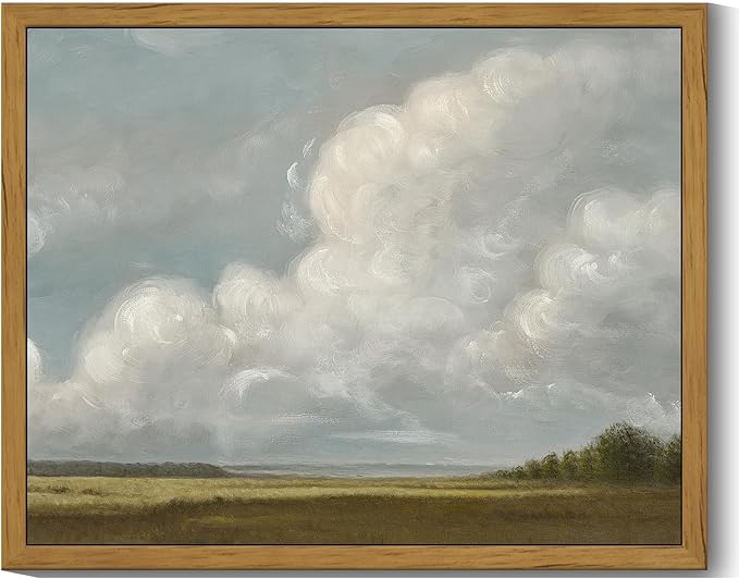 SHENIFY Vintage Framed Wall Art Grassland Meadow Landscape Scenery Rustic Home Decor Retro Decorations for Farmhouse Living Room Bedroom Ready to Hang Wall Artwork - 8x10in Natural Framed