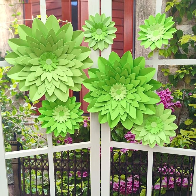 Large Lime Green Paper Flowers for Wall (12"-5") Spring Party Birthday Baby Room Nursery Decoration Forest Wedding Bridal Shower Decorations Photo Prop Pack of 6