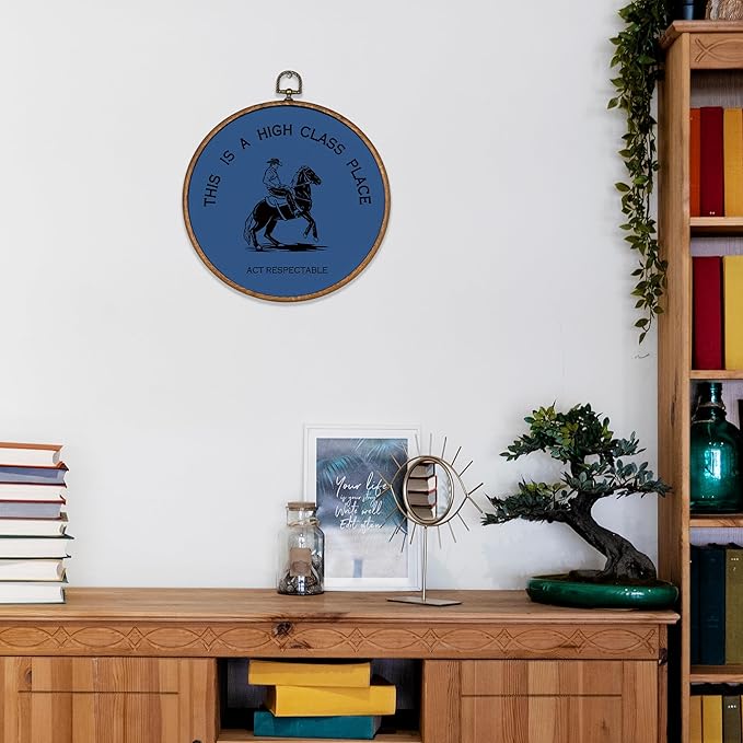 KSDUT Western Cowboy Blue Wall Art Decor - Preppy Trendy Southwestern Wall Art Canvas Frame Hanging Prints, Foyer Entryway Modern Round Wall Decor for Home Dorm Decorations 10"x10"