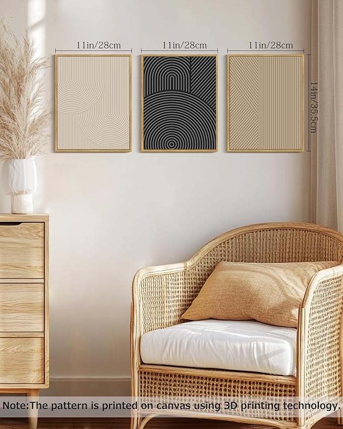 Drsoum Minimalist Boho Wall Art Framed Modern Abstract Neutral Line Wall Decor Mid Century Geometric Artwork Bedroom Living Room 11x14in Natural Framed