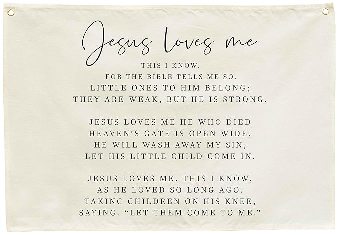 Rectangular Christian Bible Verse Scripture Canvas Banner Wall Decor-Flag Sign for Baby Boy Girl Kids, Nursery Bedroom Playroom Nursery Decor,Baby Shower Christmas Gift-Jesus Loves Me This I Know
