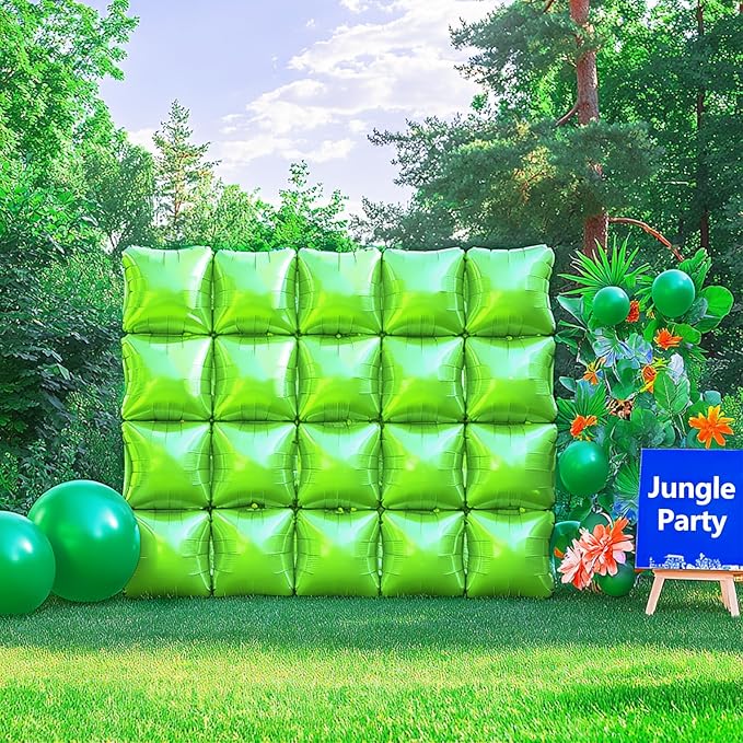 NISOCY 25PCS Green Square Foil Balloons Wall Backdrop Double Sided Light Green Christmas Balloon Tunnel Arch Kit for Birthday Christmas Graduation Wedding Anniversary Summer Jungle Party Decorations