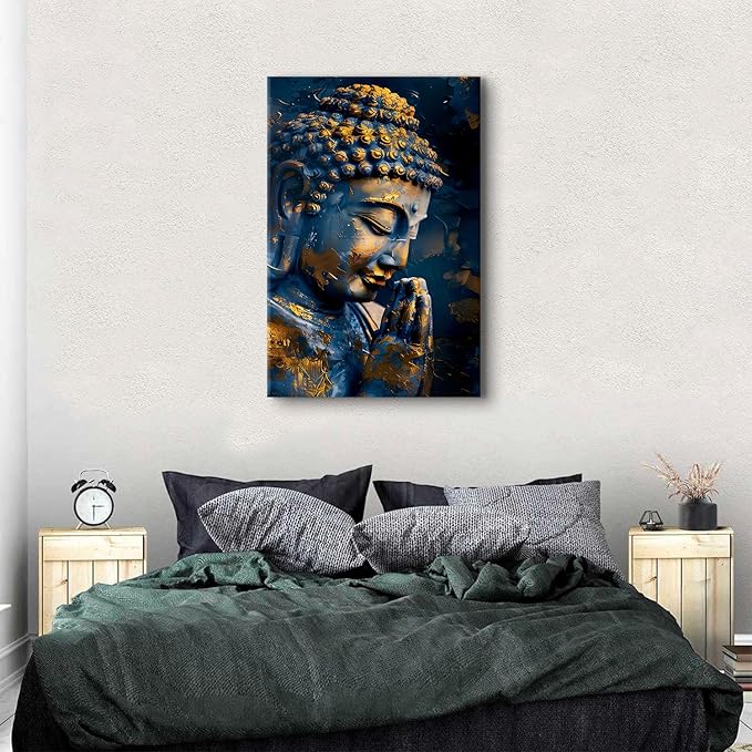 Buddhism Canvas Wall Art Buddha Head Portrait Painting Buddhist Wall Decor for Living Room Bedroom Zen Pictures Abstract Spiritual Canvas Prints Poster Meditation Artwork Yoga Home Decoration 32x48"