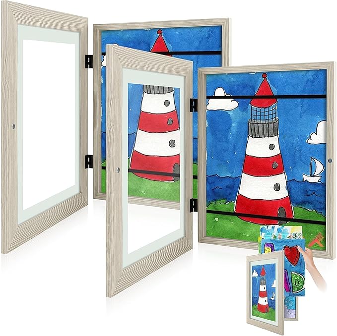 Golden State Art, 9x12 Kids Art Frames, Front-Opening Picture Frame Great for Kids Drawings, Artworks, Children Art Projects, Schoolwork, Home or Office (Grey, Set of 2)