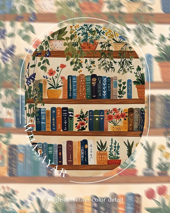 Vintage Botanical Book Shelf Framed Canvas Wall Art, 12x16 Colorful Plants Books Painting, Retro Library Reading Gift, Modern Home Décor for Living Room Study Office