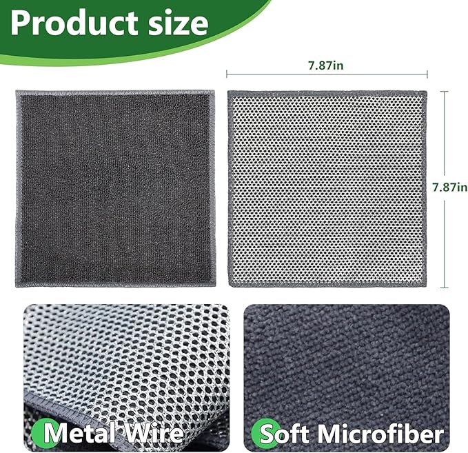6Pack Double Side Wire Dishcloth, Upgrade Wire Cleaning Cloths, Soft Multipurpose Non-Scratch Wire Dishwashing Rags for Home/Kitchen(7.87''x7.87'')-Light Grey