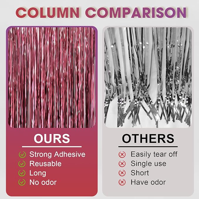 3.3 x 6.6 ft Foil Fringe Backdrop Curtains, Tinsel Streamers Party Decorations, Fringe Backdrop for Birthday, Baby Shower, Gender Reveal, Graduation (6, Burgundy)