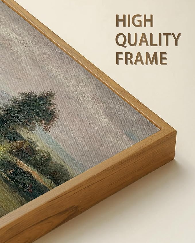 SHENIFY Vintage Framed Wall Art Rustic Cottage Country Riverside Landscape Scenery Home Decor Retro Mountain Decorations for Bedroom Ready to Hang Wall Artwork - 20x40in Natural Framed