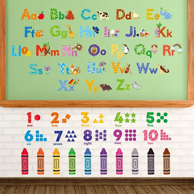 DECOWALL DS-8044 Animal Alphabet Numbers Colour Decals Stickers Kids Peel and Stick Removable for Room décor Letters ABC Classroom playroom Decorations Educational Bedroom Nursery