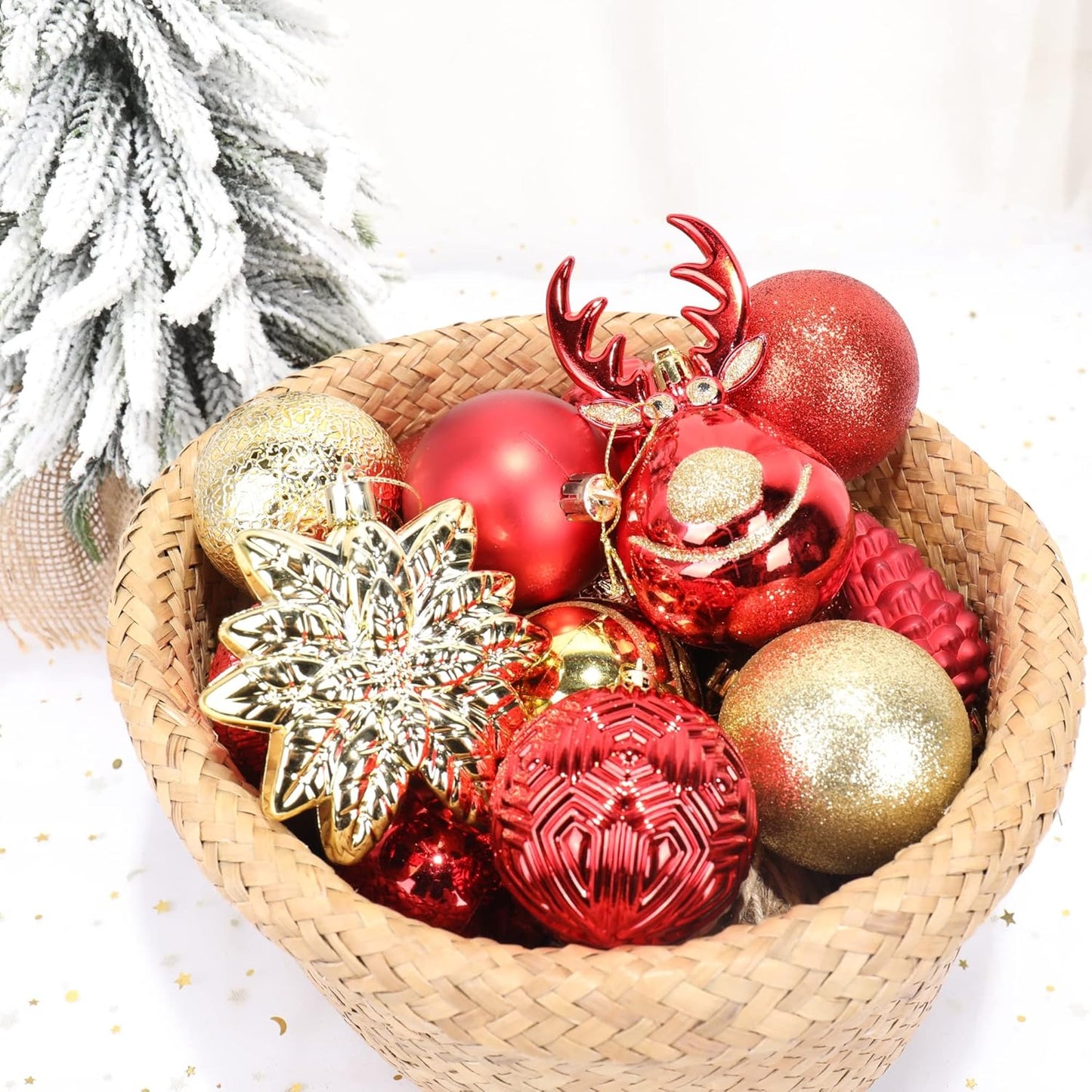 100-Pack Various Shatterproof Christmas Balls, Christmas Decorative Ball Ornaments for Xmas Tree- Red & Gold