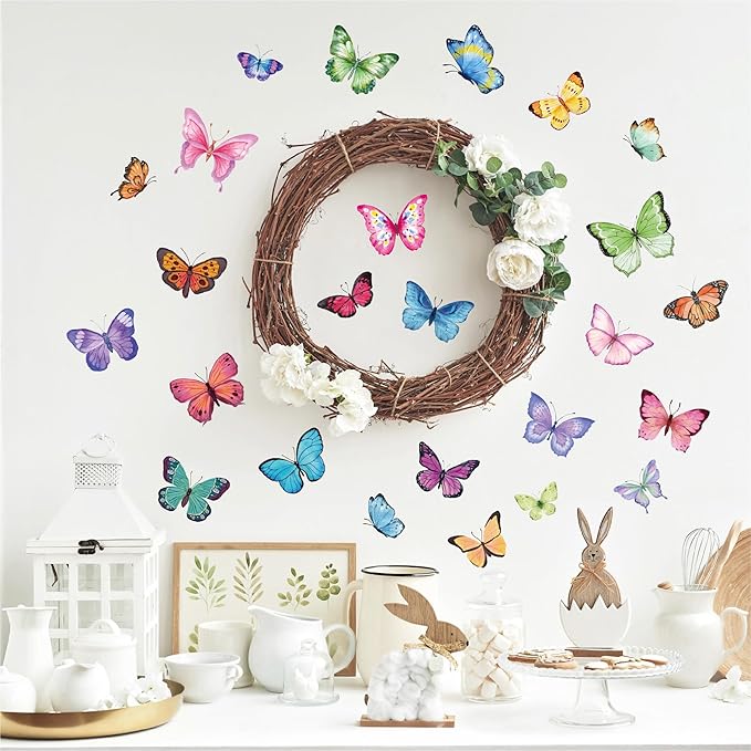 Butterfly Wall Decals 76Pcs, 8 Sheets Colorful Butterflies Wall Stickers Peel and Stick for Girls Bedroom Nursery Room DIY Art Decorations