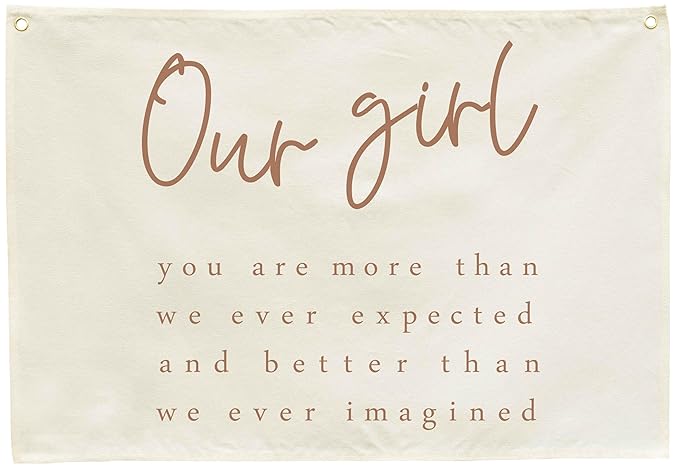 Nursery Rectangular Hanging Canvas Banner Wall Decor for Nursery Bedroom Playroom Decor,Poster Flag Sign Art for Baby Girl Kids Teen,Baby Shower Birthday Christmas Gift-Our Girl You Are More Than