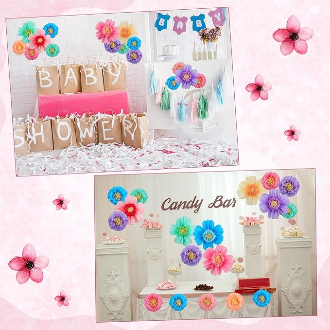 Crowye 24 Pcs Large Colorful Tissue Paper Flowers Decorations 20" Giant Fiesta Craft Crepe Paper Flowers for Wall Decor Backdrop Mexican Wedding Birthday Carnival Party (Colorful)