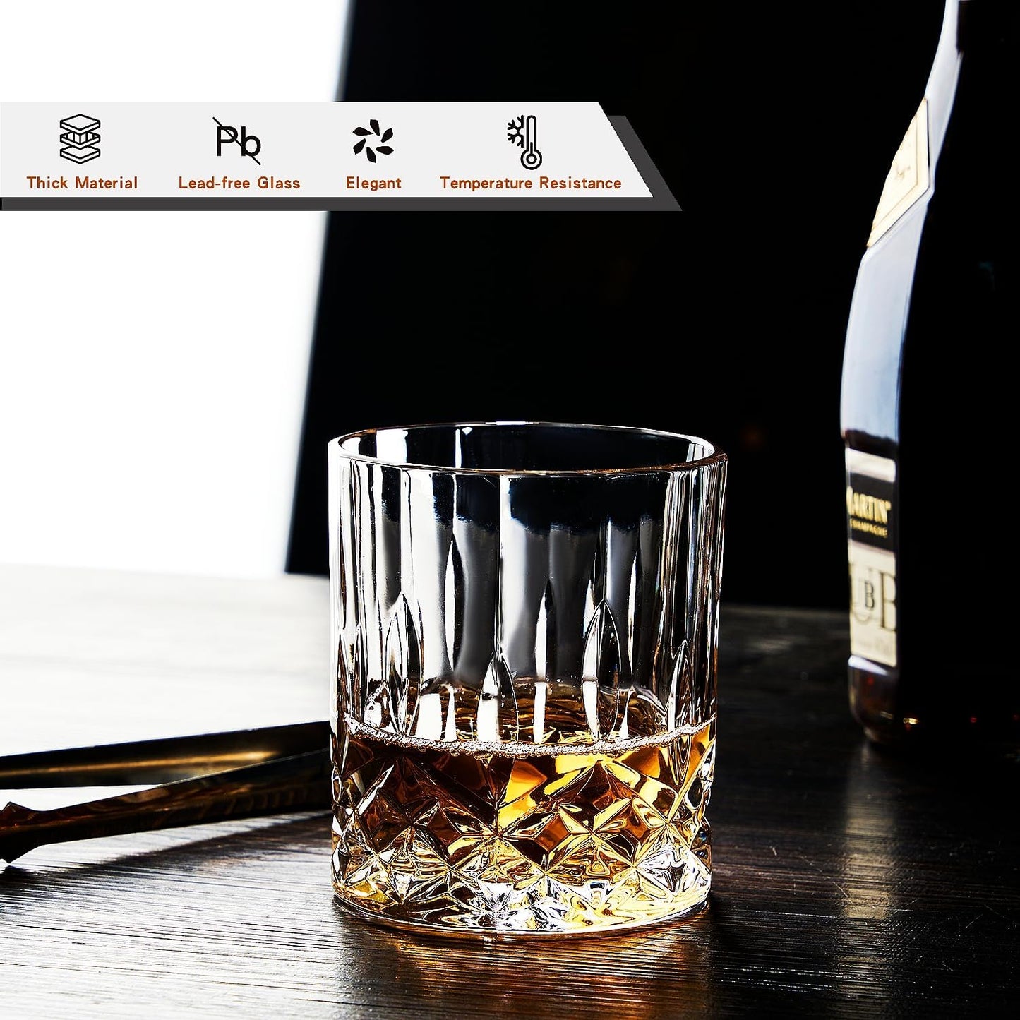 Whiskey Glasses Set of 4,Rock Glasses,11 oz Lead-Free Crystal Bourbon Glass,Old Fashioned Glass for Bourbon,Cognac,Irish Whisky,Personalised Whisky Glass Gift Set for Men,Dad,Brother