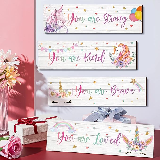 Yulejo Unicorn Wall Decor Girls Rainbow Wall Art Unicorn Room Decor Rainbow Motivational Inspirational Room Bedroom Decorations for Christmas Girls Kids Bedroom Nursery Decorations Gift (Cute Style)