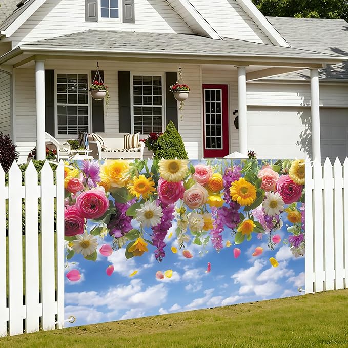 Spring Flower Backdrop 71'' x 43'' Hello Spring Banner Flower Backdrop Decorations for Photography Background Photo Prop Booth Party Decor