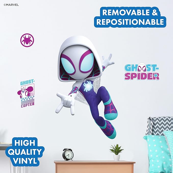 Marvel Spidey and His Amazing Friends Ghost Spider Wall Decal - 23" Gwen Stacy Vinyl Stickers for Bedroom Bathroom Decor - Peel and Stick Room Decorations
