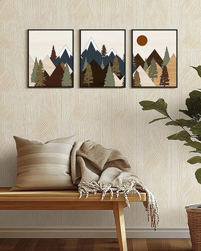 Drsoum Morden Mountains Landscape Wall Art Framed Boho Pine Tree Forest Nature Prints Boho Farmhouse Rustic Artwork Hallway Bedroom Ready to Hang 16x24in Black Framed