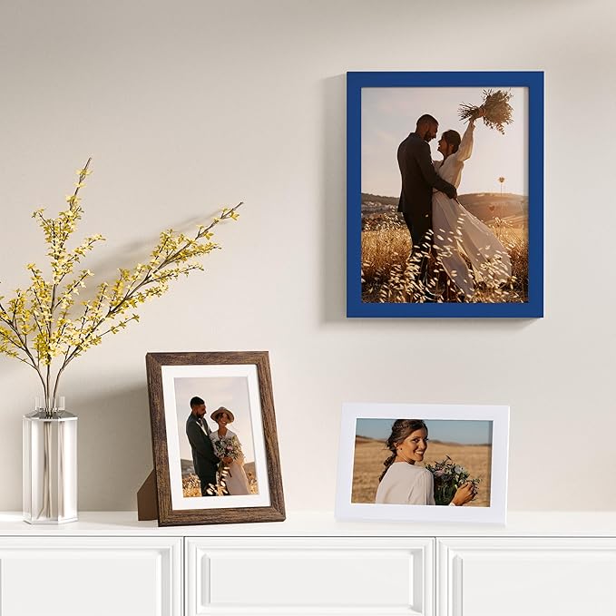 Vittanly 12 Pack Picture Frames Collage Wall Decor for Mounting or Tabletop Display, Gallery Wall Frame Set for Family, Multi Sizes Including 4pcs 8x10, 4pcs 5x7, 4pcs 4x6, Blue & Brown & White