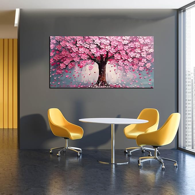 Pink Wall Art Large Tree of Life Wall Art for Living Room Bedroom Office Bathroom Modern Framed Canvas Prints Pink and Grey Picture Size 24x48