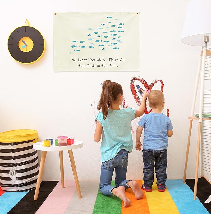 Nursery Rectangular Canvas Banner Wall Decor for Nursery Bedroom Playroom Decor-Poster Flag Sign Wall Art for Baby Boy Girl Kids,Baby Shower Birthday Christmas Gift-We Love You More Than